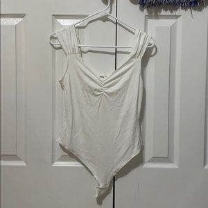 White Ribbed V Neck Bodysuit